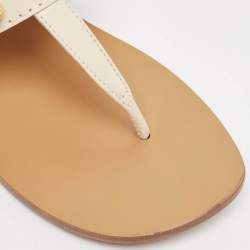 Pre Owned Gucci Cream Leather Horsebit Thong Sandals Size 39