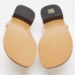 Pre Owned Gucci Cream Leather Horsebit Thong Sandals Size 39