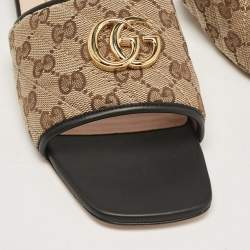 Pre Owned Gucci Brown/Beige Quilted GG Canvas Jolie Flat Slides Size 41