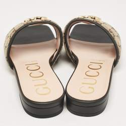 Pre Owned Gucci Brown/Beige Quilted GG Canvas Jolie Flat Slides Size 41