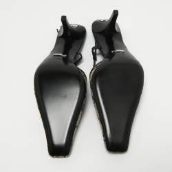 Pre Owned حذاء كعب عالي غوتشي جلد وكانفاس جي جي كريمي /أزرق كحلي مقاس 36.5