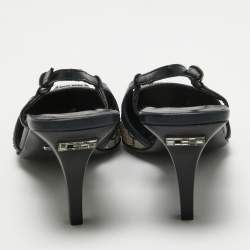 Pre Owned حذاء كعب عالي غوتشي جلد وكانفاس جي جي كريمي /أزرق كحلي مقاس 36.5