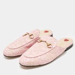 Gucci Pink Lace and Satin Princetown Mules Size 40