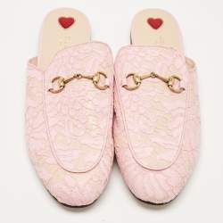 Gucci Pink Lace and Satin Princetown Mules Size 40