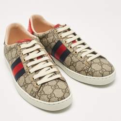 Gucci Beige/Brown GG Supreme Canvas Ace Sneakers Size 36.5