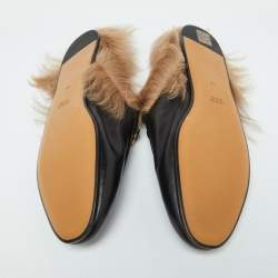 Pre Owned Gucci Black Leather Fur Princetown Flat Mules Size 41