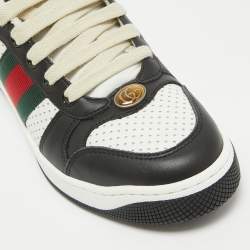 Pre Owned Gucci Black/White Perforated Leather Screener Sneakers Size 36