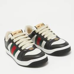 Pre Owned Gucci Black/White Perforated Leather Screener Sneakers Size 36