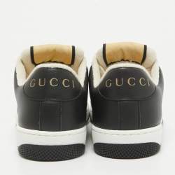 Pre Owned Gucci Black/White Perforated Leather Screener Sneakers Size 36