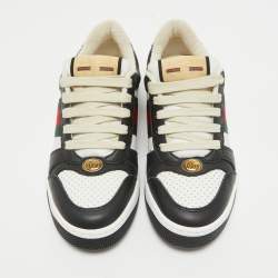 Pre Owned Gucci Black/White Perforated Leather Screener Sneakers Size 36