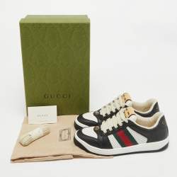 Pre Owned Gucci Black/White Perforated Leather Screener Sneakers Size 36