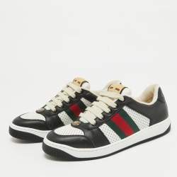 Pre Owned Gucci Black/White Perforated Leather Screener Sneakers Size 36