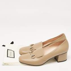 Gucci Beige Leather Horsebit Loafer Pumps Size 40