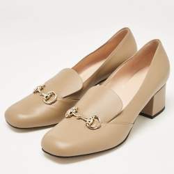 Gucci Beige Leather Horsebit Loafer Pumps Size 40