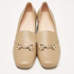 Gucci Beige Leather Horsebit Loafer Pumps Size 40