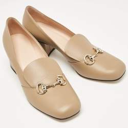 Gucci Beige Leather Horsebit Loafer Pumps Size 40