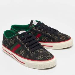 Gucci Black/Cream Denim Tennis 1977 Lace Up Sneakers Size 37