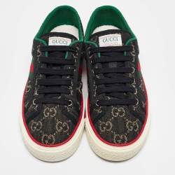 Gucci Black/Cream Denim Tennis 1977 Lace Up Sneakers Size 37