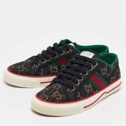 Gucci Black/Cream Denim Tennis 1977 Lace Up Sneakers Size 37