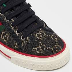 Gucci Black/Cream Denim Tennis 1977 Lace Up Sneakers Size 37