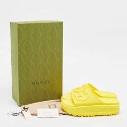 Gucci Yellow Rubber Interlocking G Slide Sandals Size 37