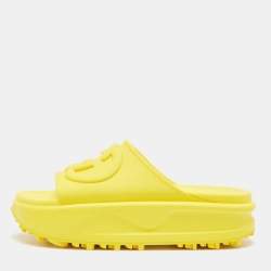 Gucci Yellow Rubber Interlocking G Slide Sandals Size 37