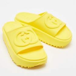Gucci Yellow Rubber Interlocking G Slide Sandals Size 37