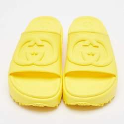 Gucci Yellow Rubber Interlocking G Slide Sandals Size 37