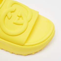 Gucci Yellow Rubber Interlocking G Slide Sandals Size 37