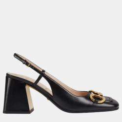 Gucci Black Leather Horsebit Block Slingback Pumps EU 37