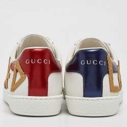 Gucci White Leather Ace Loved Lace Up Sneakers Size 36