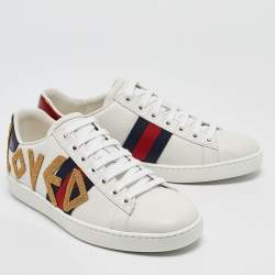 Gucci White Leather Ace Loved Lace Up Sneakers Size 36