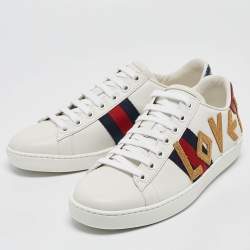 Gucci White Leather Ace Loved Lace Up Sneakers Size 36