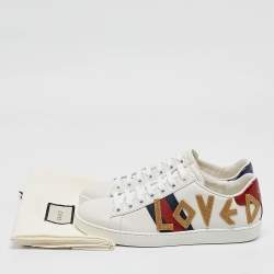 Gucci White Leather Ace Loved Lace Up Sneakers Size 36