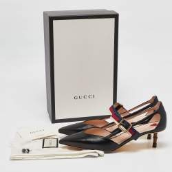 Gucci Black Leather Sylvie Web Strap Bamboo Heel Pumps Size 39