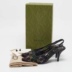 Pre Owned Gucci Multicolor Leather and Mesh Crystal Embellished Pumps Size 38