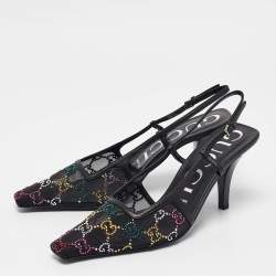 Pre Owned Gucci Multicolor Leather and Mesh Crystal Embellished Pumps Size 38