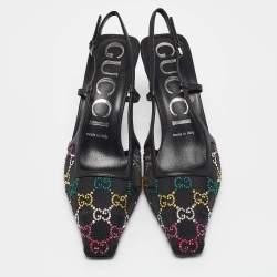 Pre Owned Gucci Multicolor Leather and Mesh Crystal Embellished Pumps Size 38