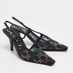 Pre Owned Gucci Multicolor Leather and Mesh Crystal Embellished Pumps Size 38