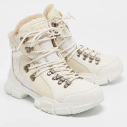Gucci White Canvas and Leather Flashtrek High Top Sneakers Size 39