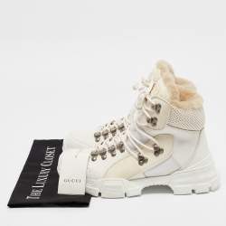 Gucci White Canvas and Leather Flashtrek High Top Sneakers Size 39