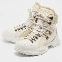 Gucci White Canvas and Leather Flashtrek High Top Sneakers Size 39