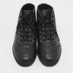Gucci Black Microguccissima Leather High Top Sneakers Size 38