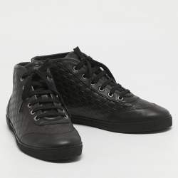 Gucci Black Microguccissima Leather High Top Sneakers Size 38