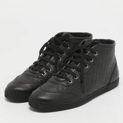 Gucci Black Microguccissima Leather High Top Sneakers Size 38