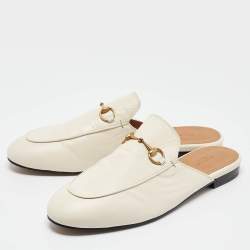 Gucci Cream Leather Princetown Mules Size 41.5