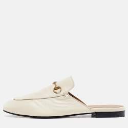 Gucci Cream Leather Princetown Mules Size 41.5
