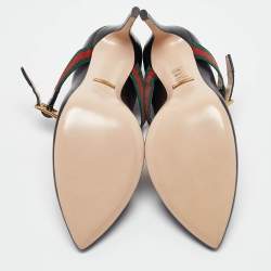 Pre Owned Gucci Black Leather Sylvie Mary Jane Pumps Size 37.5