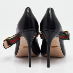 Pre Owned Gucci Black Leather Sylvie Mary Jane Pumps Size 37.5