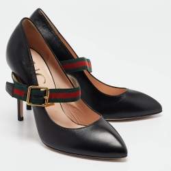 Pre Owned Gucci Black Leather Sylvie Mary Jane Pumps Size 37.5